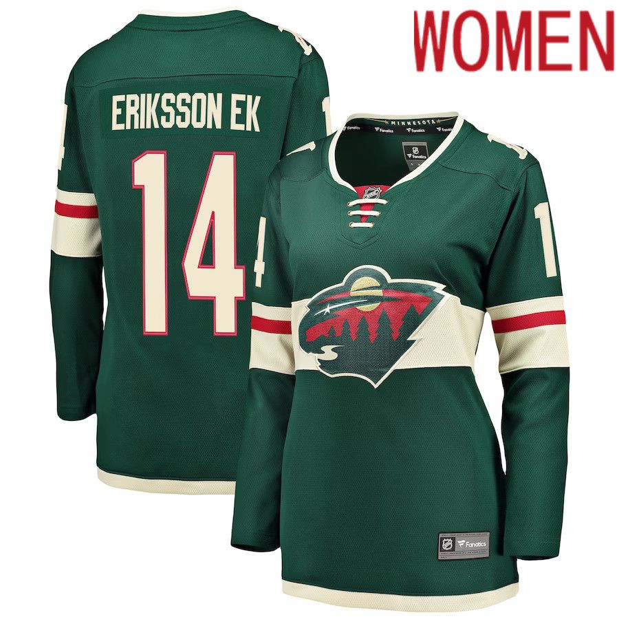 Women Minnesota Wild 14 Joel Eriksson Ek Fanatics Branded Green Breakaway Player NHL Jersey
